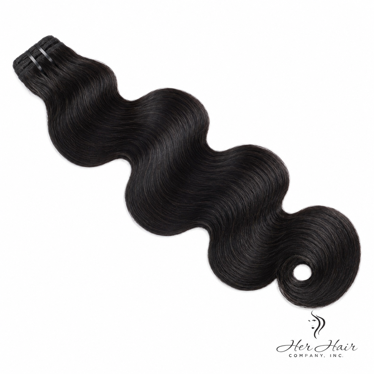 Brazilian double drawn hair bundle with body wave texture by Her Hair Company, showcasing smooth, full, and natural-looking hair.