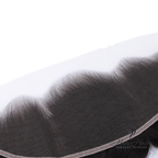 Brazilian straight 13x4 HD lace frontal from Her Hair Company showing detailed lace construction and natural hair texture.
