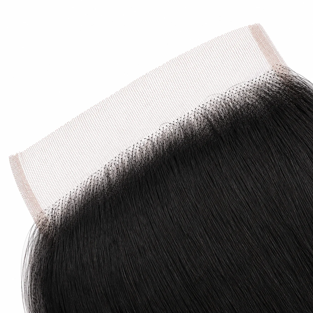 Close-up of a Brazilian straight 6x6 HD lace closure showing detailed lace material and natural hairline for seamless hair installation.