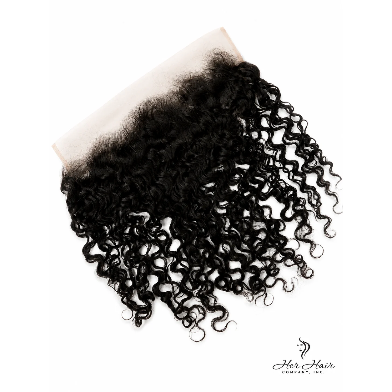 Top view of Her Hair Company Brazilian Water Wave 13x6 HD lace frontal, showing the natural water wave pattern and lace closure details.