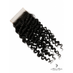 Top view of Her Hair Company Brazilian Water Wave 5x5 HD lace closure, showcasing the natural water wave pattern and lace detailing.