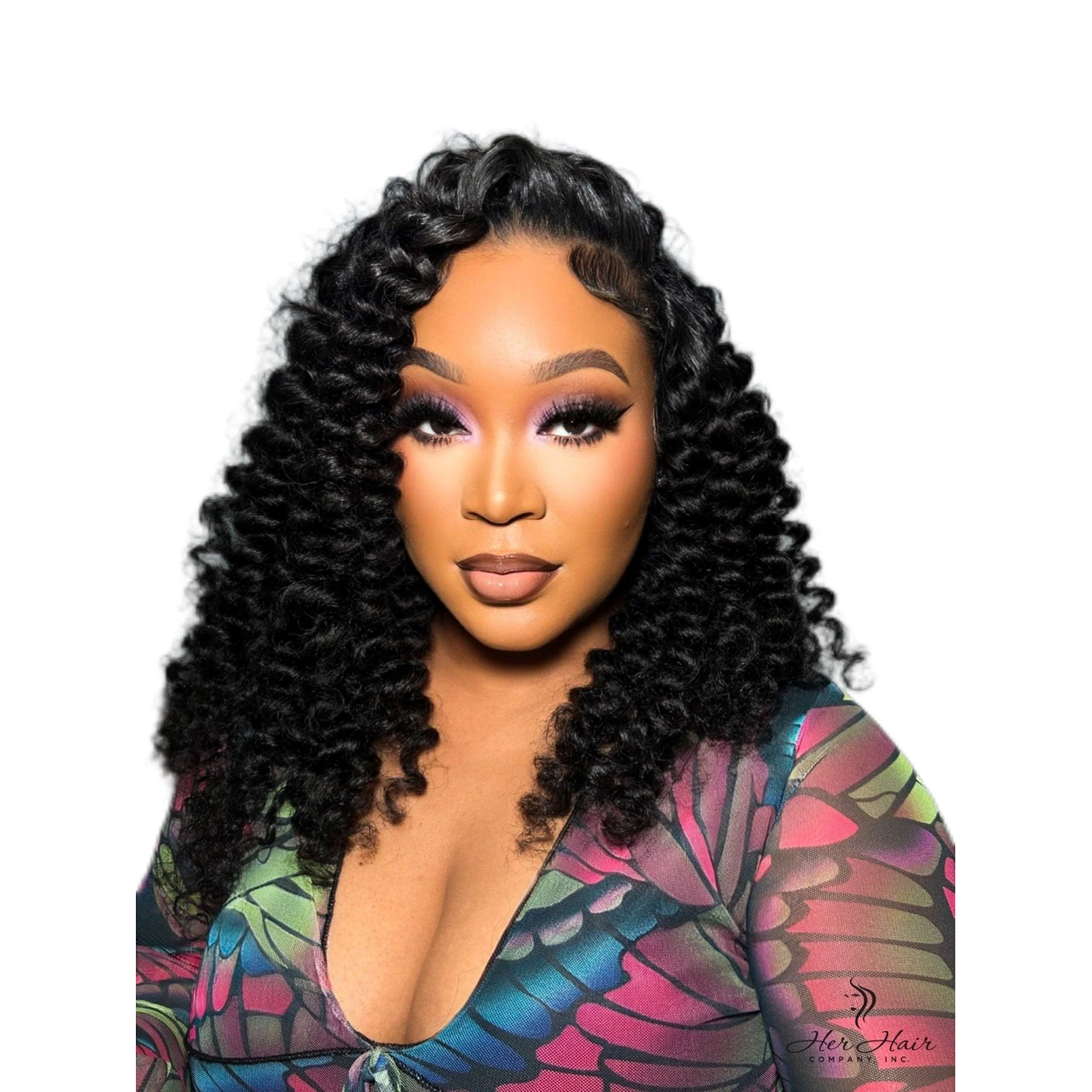 Close-up of three Brazilian Water Wave Hair bundles from Her Hair Company, showcasing the wavy texture and bundle arrangement.