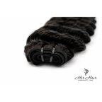 Burmese Raw Deep Wave Hair bundle from Her Hair Company showing the textured, natural wave pattern and weft details in a close-up image.