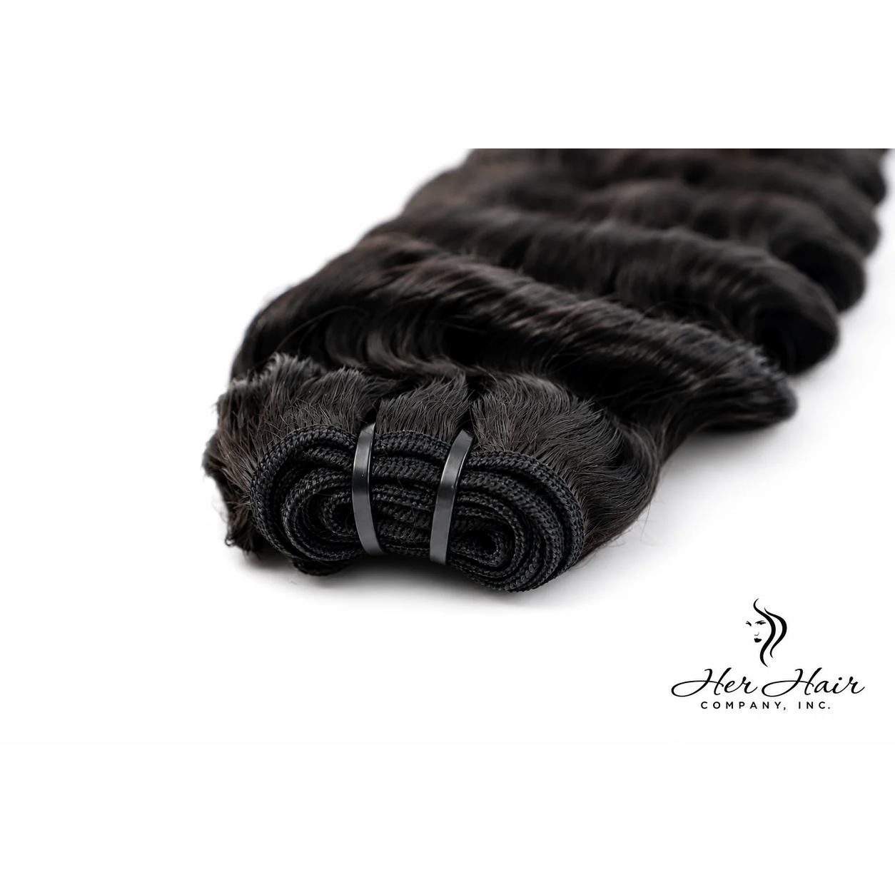 Burmese Raw Deep Wave Hair bundle from Her Hair Company, showing the textured, deep wave hair weft.