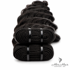 Burmese Raw Loose Deep Wave Hair weft from Her Hair Company, three bundle deal, showing the textured deep wave pattern and natural color