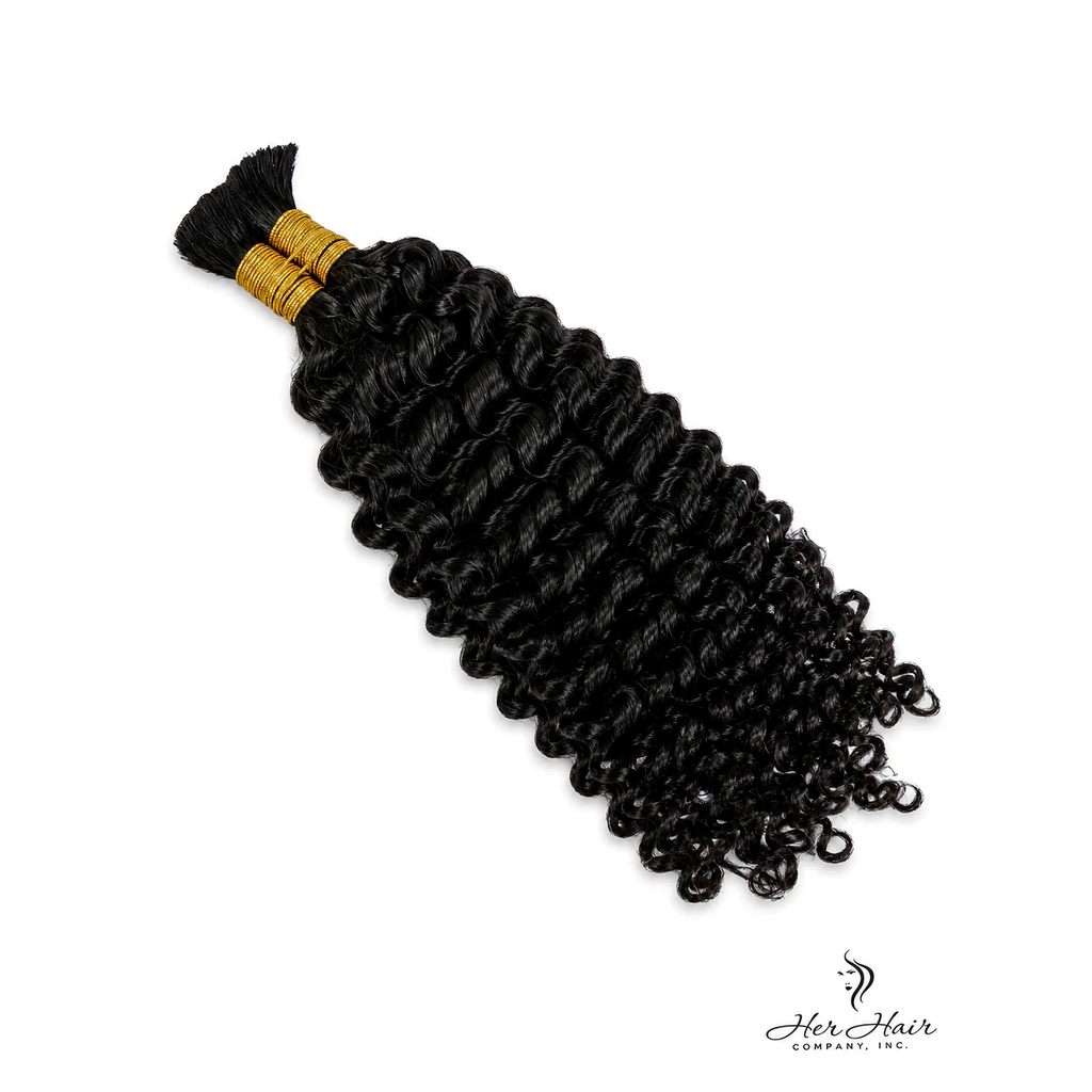 Deep curly bulk hair bundle from Her Hair Company, standard bundle of natural, textured deep curly hair for versatile styling.