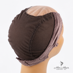 Her Hair Company wig grip cap shown from the back angle, designed to hold wigs securely with comfortable, breathable fabric.
