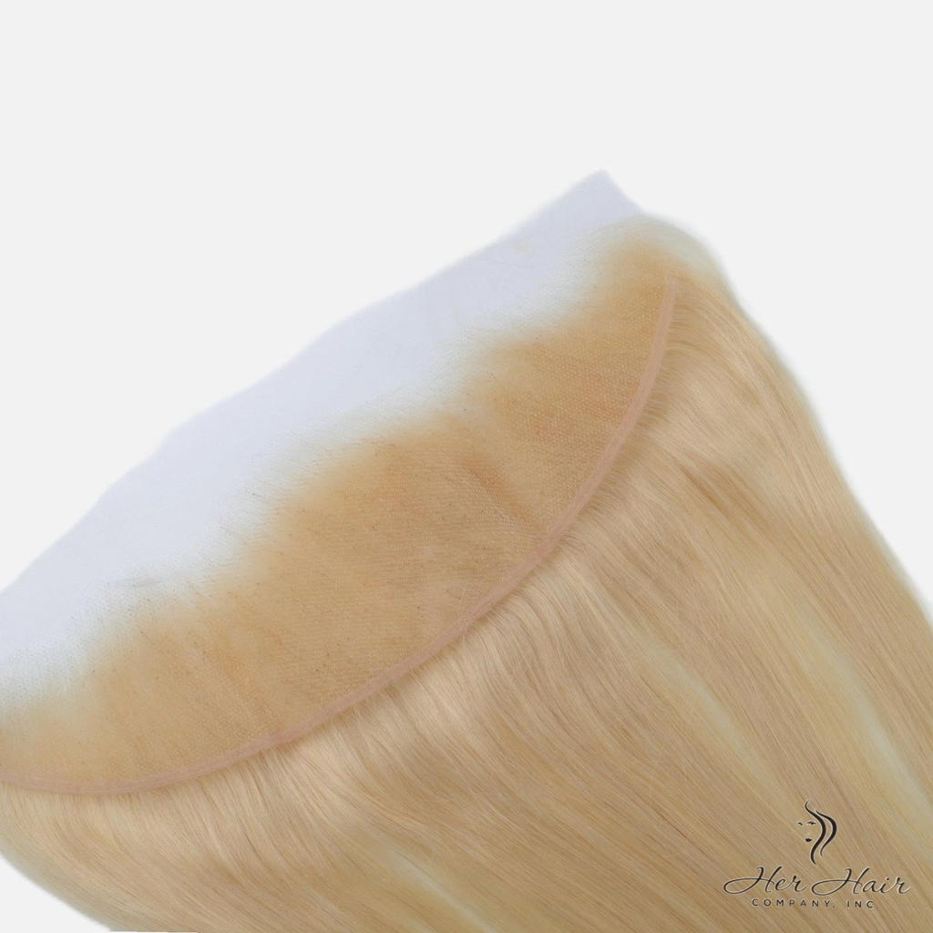 Brazilian 613# 13x4 lace frontal closure with straight lace construction, natural hairline, and seamless blend for wigs or hairstyles.