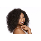 Brazilian deep curly hair bundles from Her Hair Company, showing four standard bundles with natural curl pattern and installation angle.