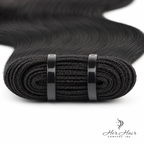Close-up of Her Hair Company Brazilian Double Drawn Hair bundle showing densely packed, straight weft with smooth, shiny strands.