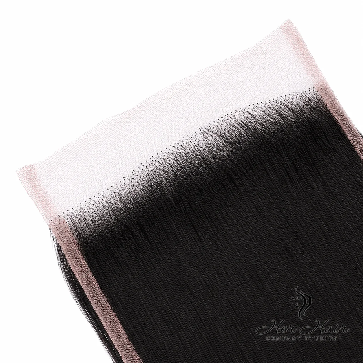 Close-up of Brazilian straight 5x5 HD lace closure with mesh detail, showcasing natural hair texture and transparent lace for seamless blending.
