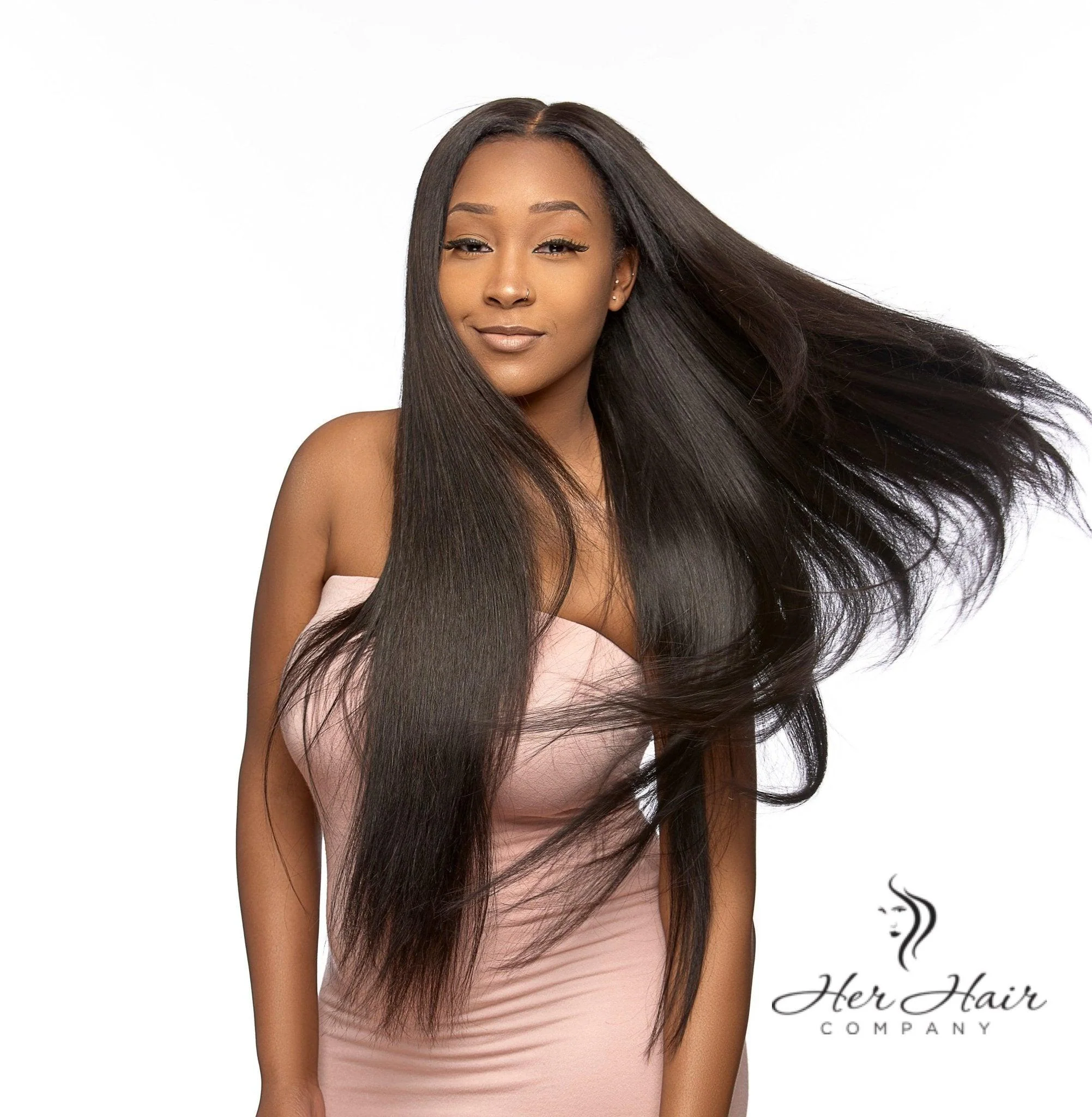 Brazilian straight hair bundle deal from Her Hair Company with three full bundles and natural hair movement.