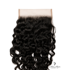 Close-up of Her Hair Company Brazilian Water Wave 5x5 HD lace closure showing detailed hairline and wave pattern.