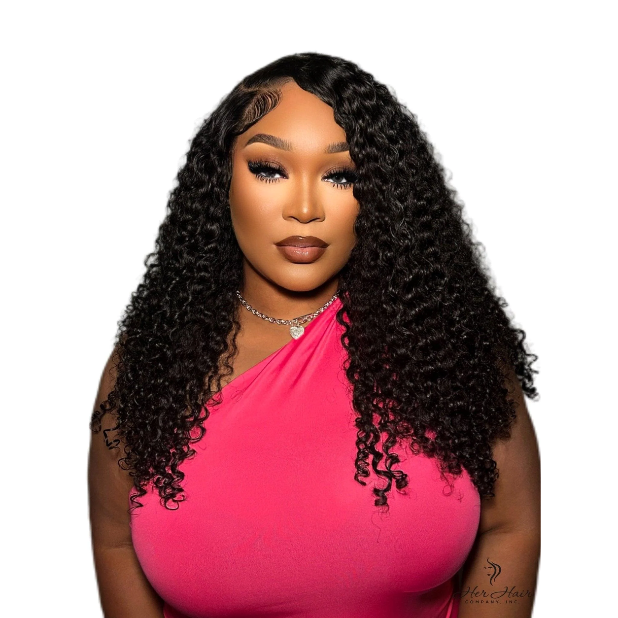 Burmese raw curly hair bundle from Her Hair Company, front view showing soft, natural curls and full texture.
