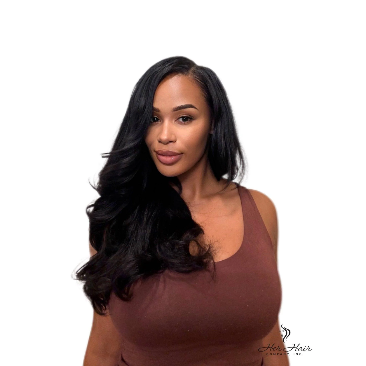 Burmese raw loose deep wave hair bundle by Her Hair Company, front view showing soft, wavy natural hair texture.