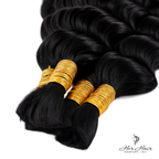 Deep Wave bulk hair bundle by Her Hair Company with tied ends, showcasing the textured, deep wave style and natural hair finish.