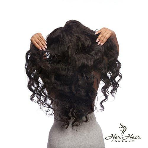 Her Hair Company Brazilian Body Wave Hair 4 bundle deal, showing the textured back view of the standard bundle set.
