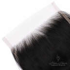 Close-up of Her Hair Company Brazilian Raw Wavy 5x5 HD lace closure showing detailed hairline and natural wave pattern.