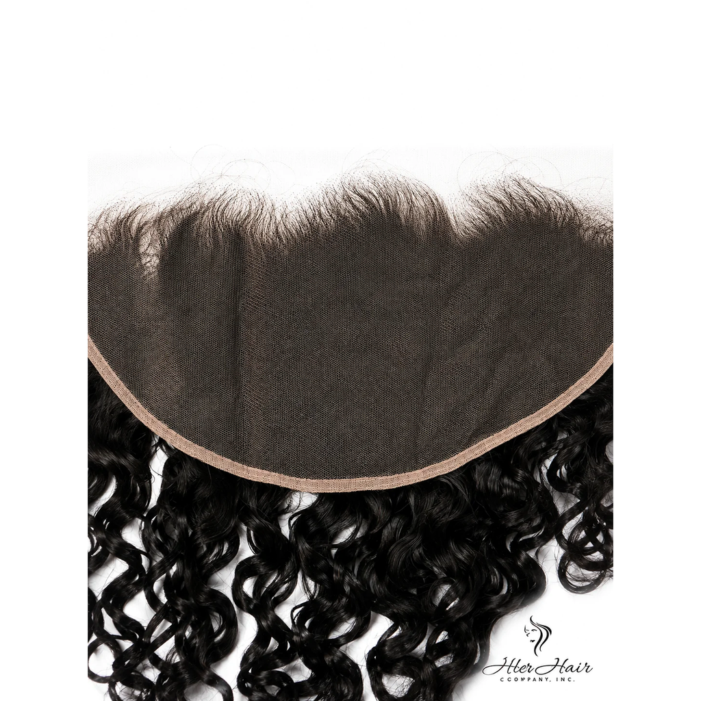 Close-up of Her Hair Company Brazilian Water Wave 13x6 HD lace frontal showing detailed lace material and wave pattern.