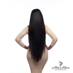 Burmese raw straight hair 4-bundle deal from Her Hair Company, showing smooth, natural straight hair bundles on a white background.