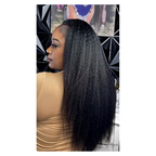 Brazilian kinky straight hair bundles with frontal closure from Her Hair Company, showing the back view of the 3-bundle deal.