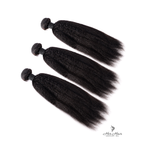 Brazilian kinky straight hair bundles from Her Hair Company, showing three straight bundles in a natural hair texture.