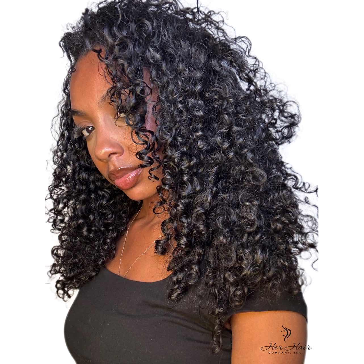 Brazilian Water Wave 5x5 HD Lace Closure from Her Hair Company, shown installed on side with natural water wave texture.