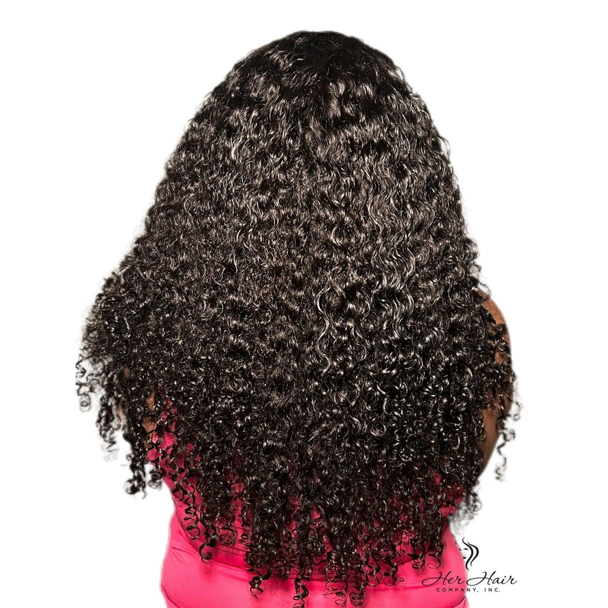 Three bundles of Burmese raw curly hair in a standard bundle set, displayed with a pink background.