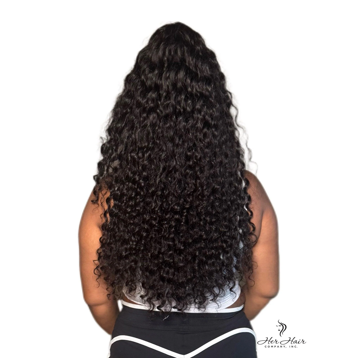 Burmese Raw Deep Wave Hair bundle by Her Hair Company, showing long, wavy natural hair texture on a standard bundle.