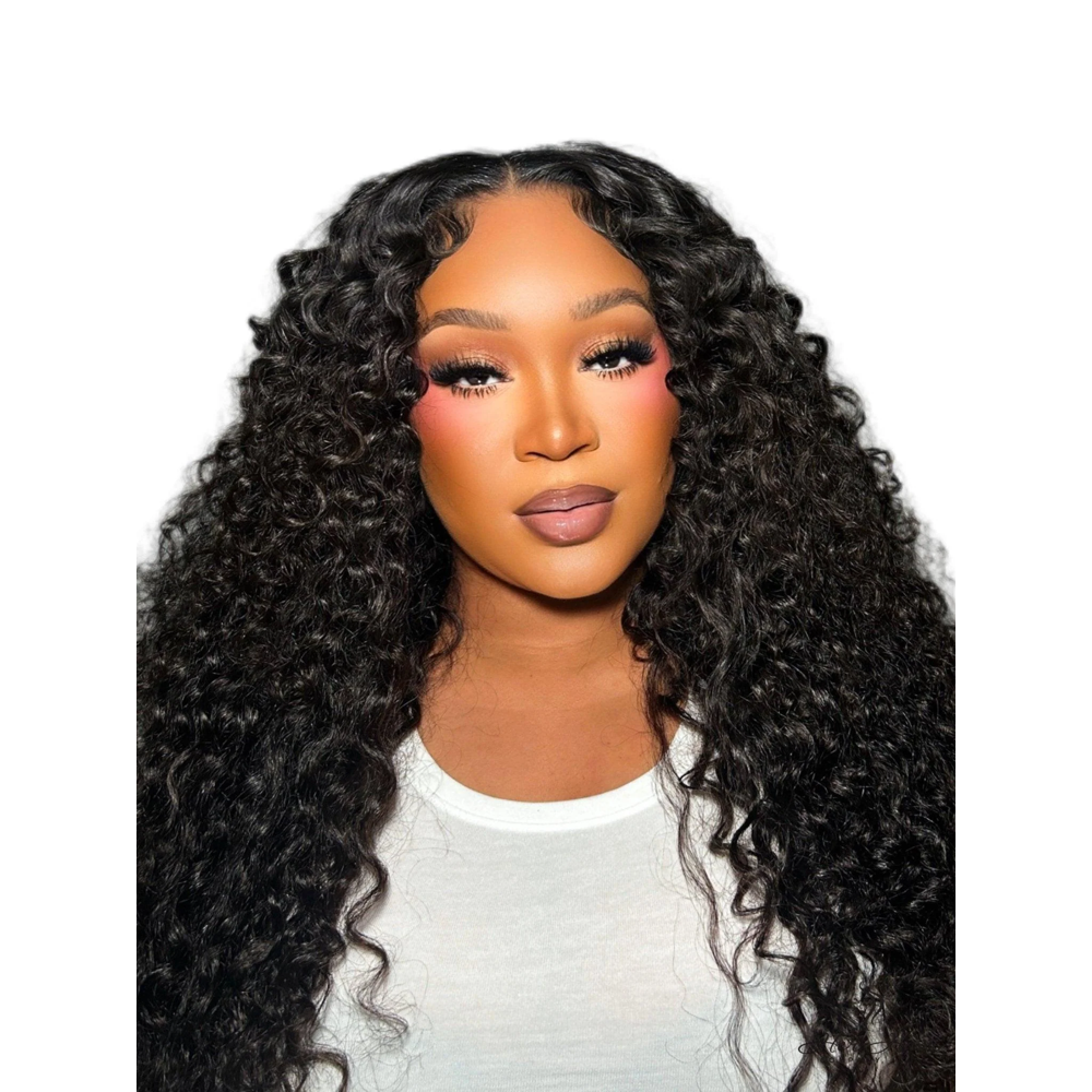 Burmese Raw Wavy Hair 4 Bundle Deal from Her Hair Company, showing installed hair bundles with natural wavy texture and white top background.