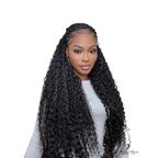 Long braided front view of Her Hair Company deep curly bulk hair bundle in standard length, showcasing rich curls and texture.