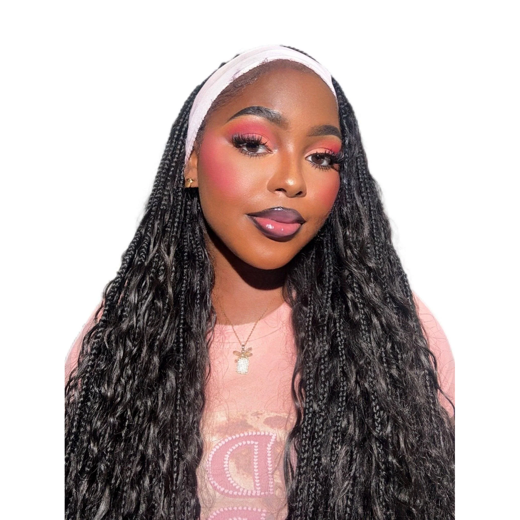 Deep Wave bulk hair bundle from Her Hair Company with braided front style, showcasing textured, deep wave hair for natural volume.