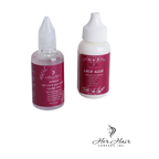 Her Hair Company lace glue and bond remover kit for hair installation, featuring applicator bottles and removal tools.