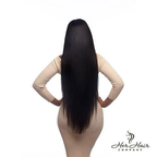 Burmese raw straight hair bundle from Her Hair Company, natural black, smooth, and straight, shown from the back.