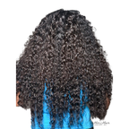 Three bundles of Burmese raw wavy hair in a standard bundle deal, shown on a back model. Natural, textured hair with waves.