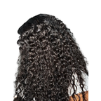 Burmese Raw Wavy Hair 4 Bundle Deal from Her Hair Company, showing side and back view of natural wavy hair bundles on a white background.