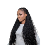 Deep curly bulk hair from Her Hair Company in a long braided style, showing the textured curls and full bundle profile.
