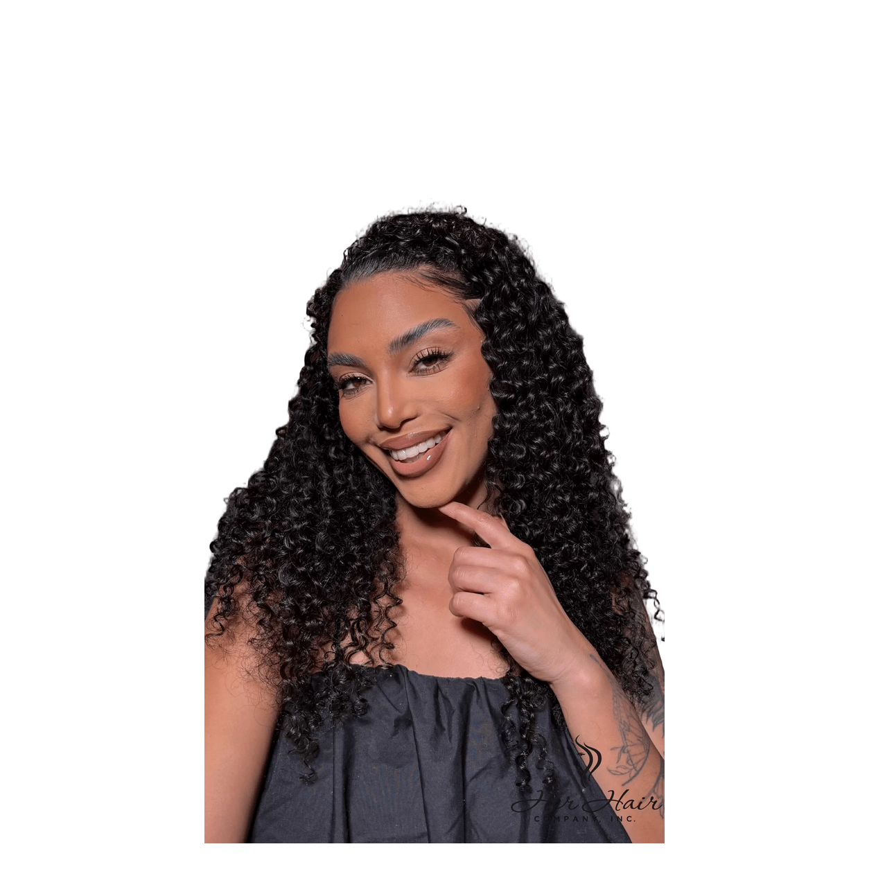 Deep curly crochet hair bundle from Her Hair Company, showcasing tightly curled, natural-looking hair for crochet styles.