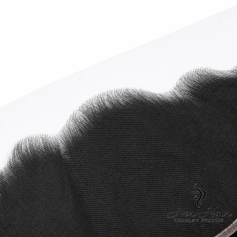 Close-up of Her Hair Company Brazilian Body Wave 13x6 HD lace frontal showing detailed lace texture and wave pattern.