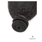Close-up of Brazilian Kinky Straight hair wefts from Her Hair Company in a 4-bundle deal, showing the texture and weft detail.