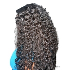 Three bundles of Burmese raw wavy hair for a natural look, displayed on a model's head from side and back angles.