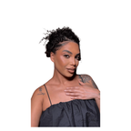 Deep curly crochet hair bundle from Her Hair Company styled in an updo, showcasing rich, voluminous deep curls on a side model.