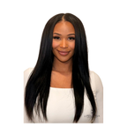 Close-up of Brazilian Kinky Straight Hair bundles from Her Hair Company, showcasing the sleek, straight texture of the hair bundles.