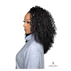 Burmese Spiral Crochet Hair Standard Bundle by Her Hair Company, installed with gray top visible in profile view.