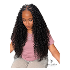 Deep curly crochet hair bundle by Her Hair Company, showing textured, voluminous deep curly crochet hair from a downward view.