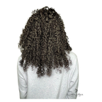 Her Hair Company Burmese Spiral Crochet Hair bundle in gray, showing tightly twisted spiral curls for natural protective style.