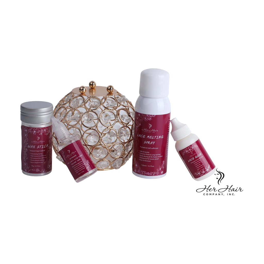 Her Hair Company wig installation kit with essential tools and products for secure and professional hair wig application.