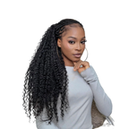 Deep curly bulk hair from Her Hair Company, standard bundle, long braided style showing the rich, textured curls from an angled view.