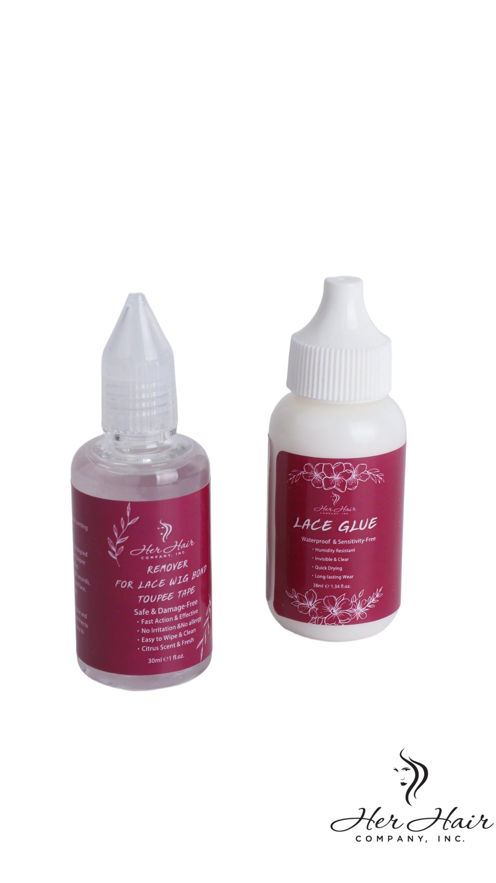 Her Hair Company hair installation kit with bundles, clips, and tools for professional hair weaving and styling.