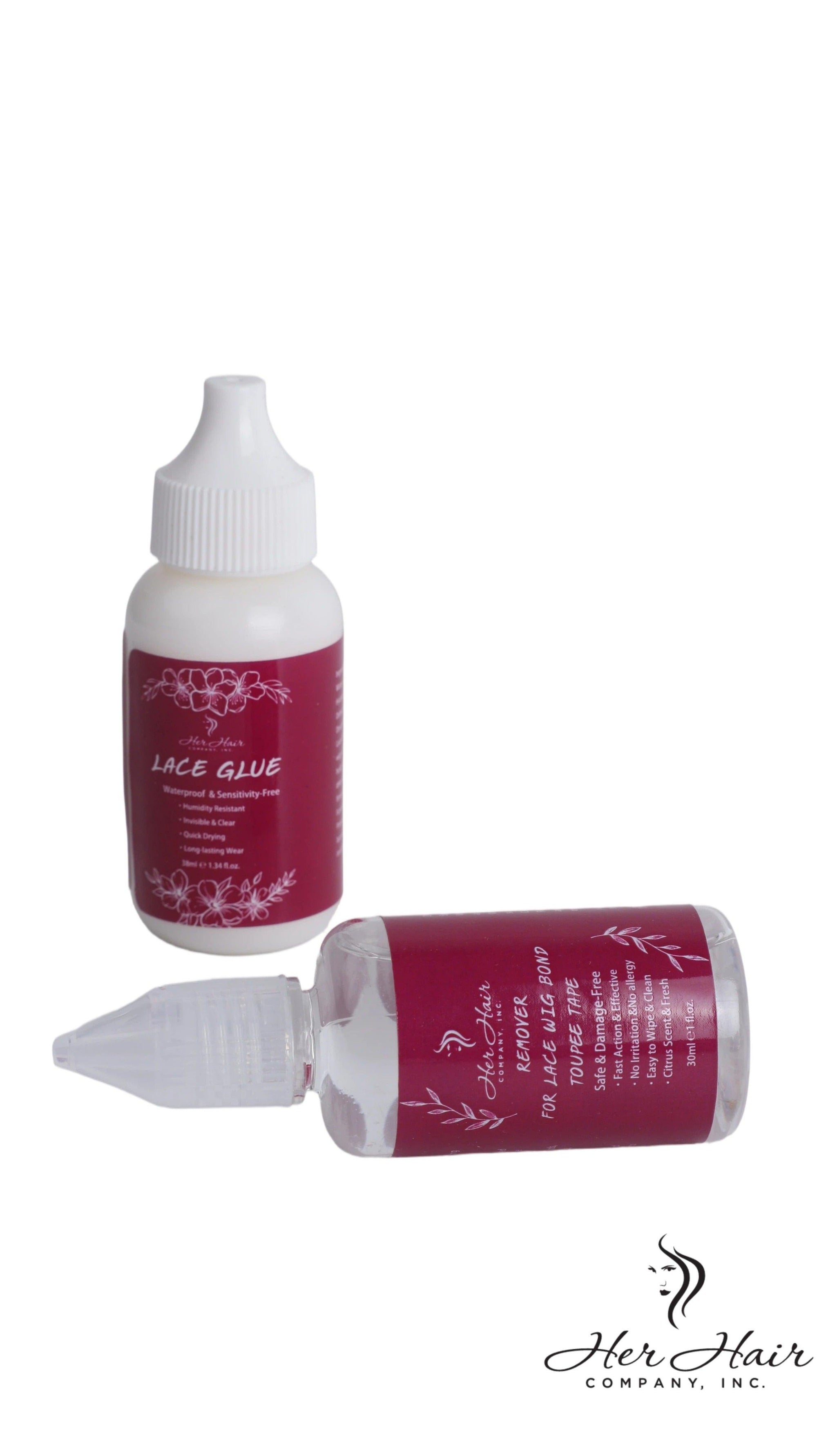 Her Hair Company hair installation kit with wig caps and adhesive tools, shown in the image.